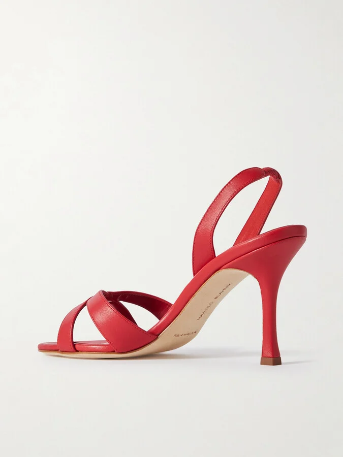 Manolo Blahnik - Callasli 90 Leather Slingback Sandals - Red - Image 3