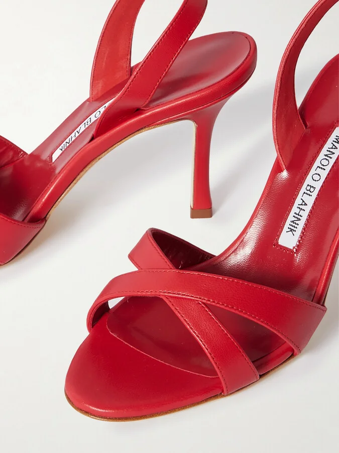 Manolo Blahnik - Callasli 90 Leather Slingback Sandals - Red - Image 4