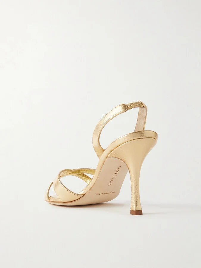 Manolo Blahnik - Callasli 90 Metallic Leather Slingback Sandals - Gold - Image 3