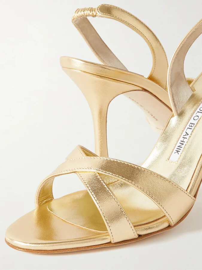 Manolo Blahnik - Callasli 90 Metallic Leather Slingback Sandals - Gold - Image 4