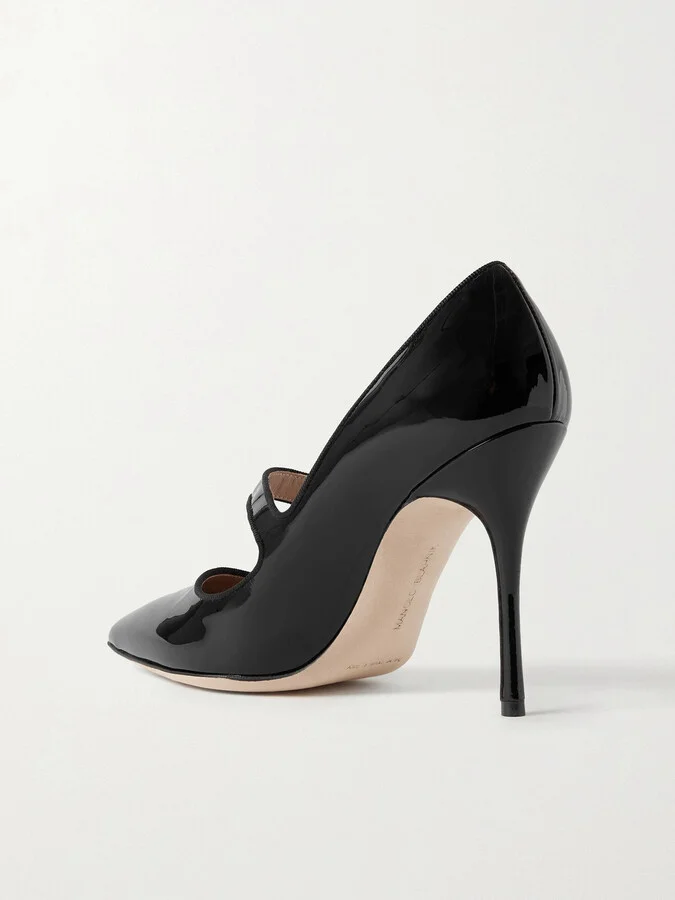 Manolo Blahnik - Campari 105 Grosgrain-trimmed Patent-leather Pumps - Black - Image 3