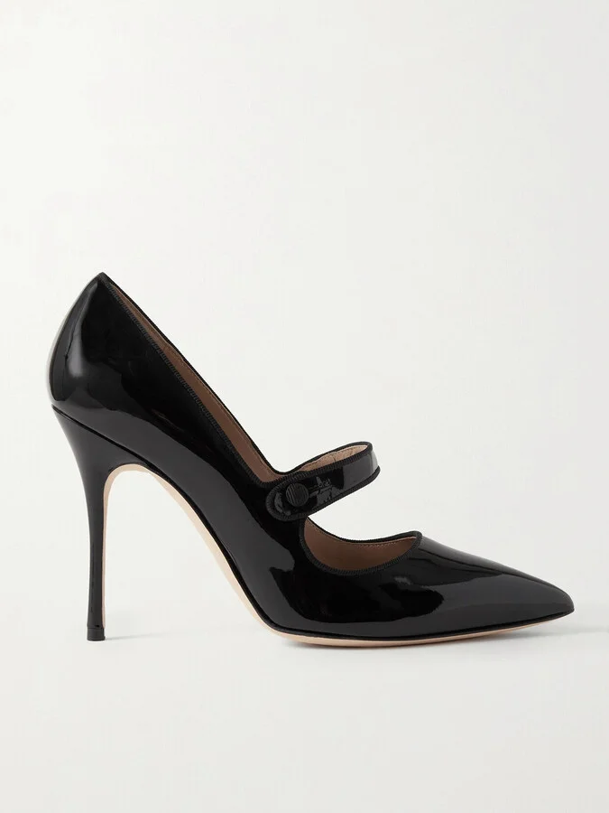 Manolo Blahnik - Campari 105 Grosgrain-trimmed Patent-leather Pumps - Black
