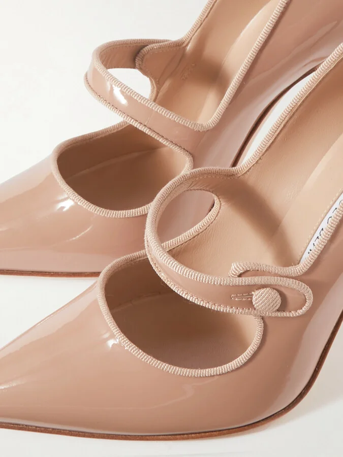 Manolo Blahnik - Campari 105 Grosgrain-trimmed Patent-leather Pumps - Neutrals - Image 4