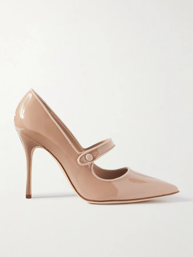 Manolo Blahnik - Campari 105 Grosgrain-trimmed Patent-leather Pumps - Neutrals
