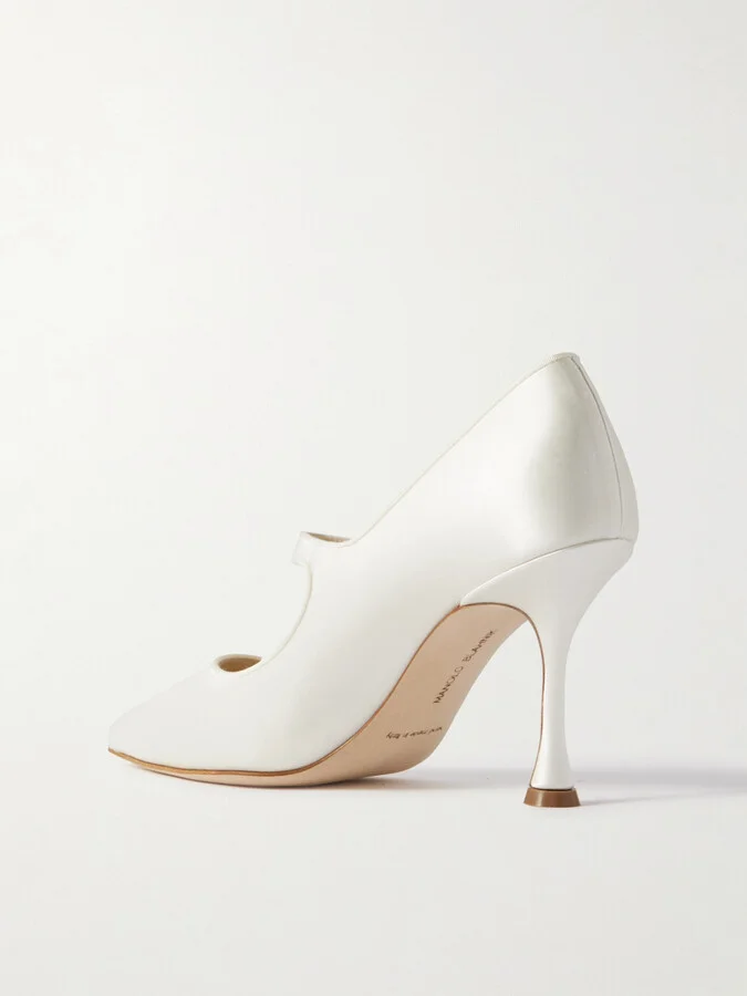 Manolo Blahnik - Campari Bridal 90 Grosgrain-trimmed Satin Mary Jane Pumps - Cream - Image 3