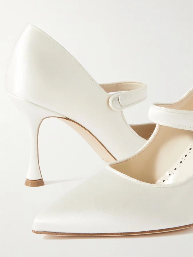 Manolo Blahnik - Campari Bridal 90 Grosgrain-trimmed Satin Mary Jane Pumps - Cream - Image 4