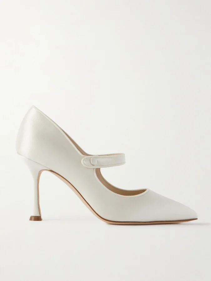 Manolo Blahnik - Campari Bridal 90 Grosgrain-trimmed Satin Mary Jane Pumps - Cream