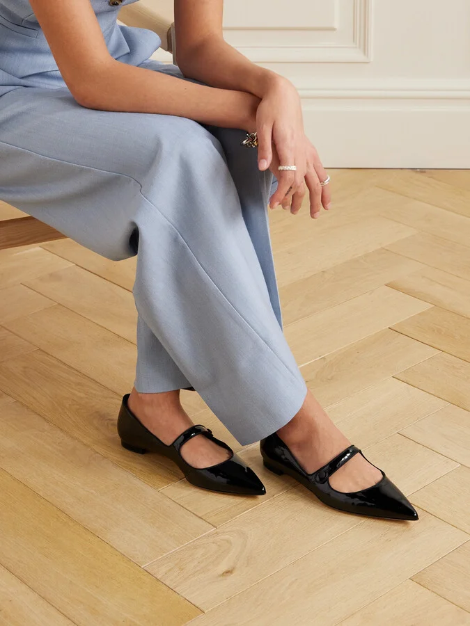 Manolo Blahnik - Campari Grosgrain-trimmed Patent-leather Ballet Flats - Black - Image 2
