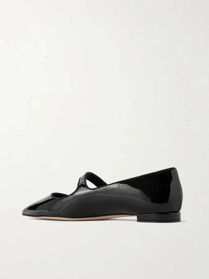 Manolo Blahnik - Campari Grosgrain-trimmed Patent-leather Ballet Flats - Black - Image 3
