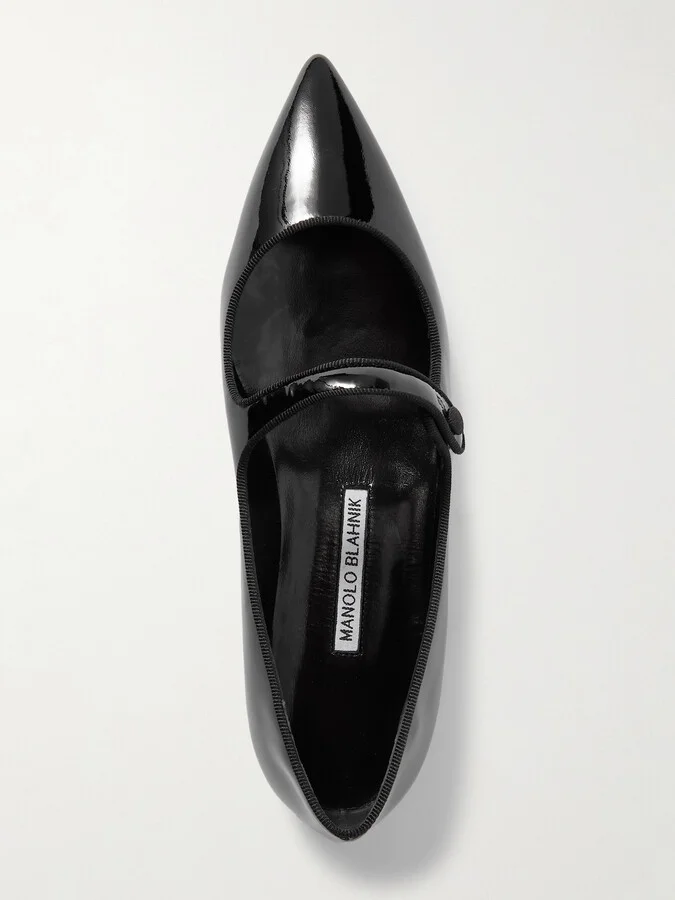 Manolo Blahnik - Campari Grosgrain-trimmed Patent-leather Ballet Flats - Black - Image 5