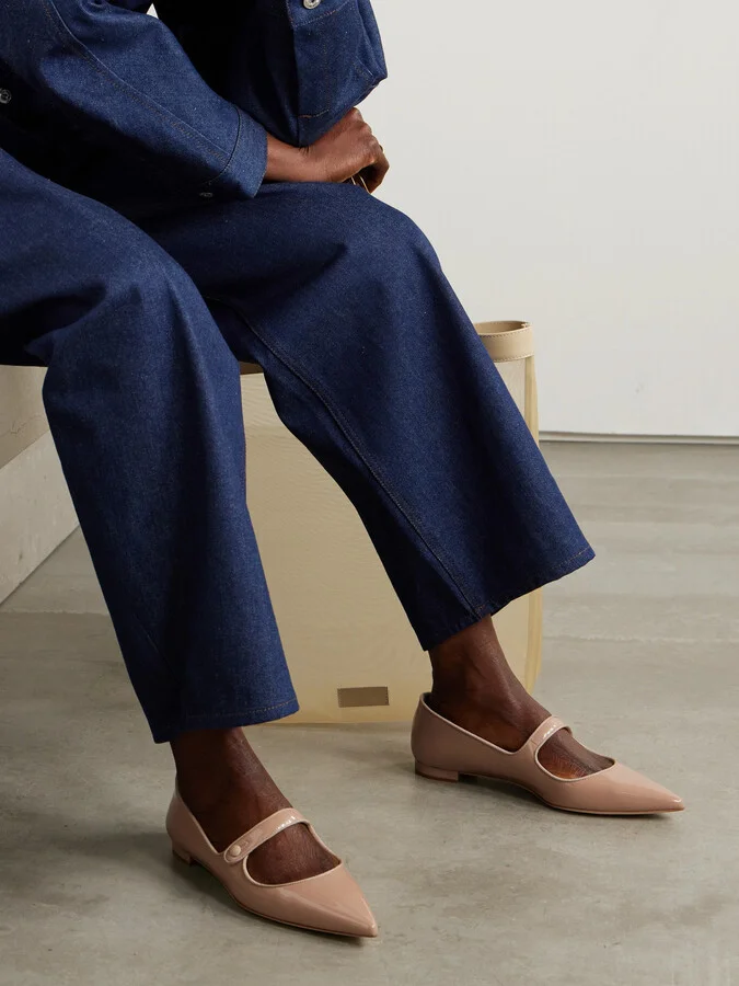 Manolo Blahnik - Campari Grosgrain-trimmed Patent-leather Ballet Flats - Neutrals - Image 2