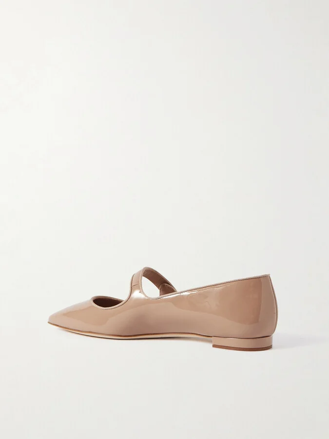 Manolo Blahnik - Campari Grosgrain-trimmed Patent-leather Ballet Flats - Neutrals - Image 3