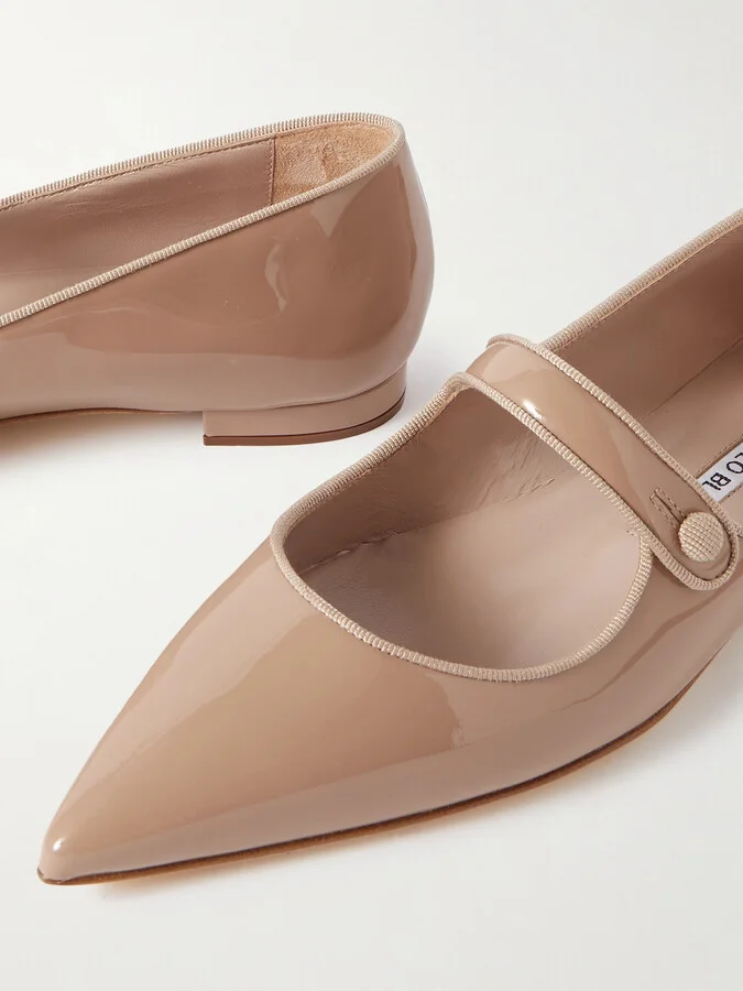 Manolo Blahnik - Campari Grosgrain-trimmed Patent-leather Ballet Flats - Neutrals - Image 4