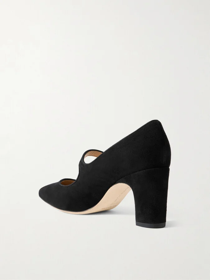 Manolo Blahnik - Campariba 70 Grosgrain-trimmed Suede Mary Jane Pumps - Black - Image 3