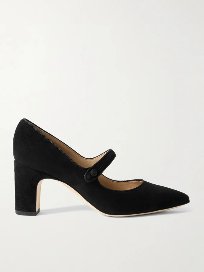 Manolo Blahnik - Campariba 70 Grosgrain-trimmed Suede Mary Jane Pumps - Black