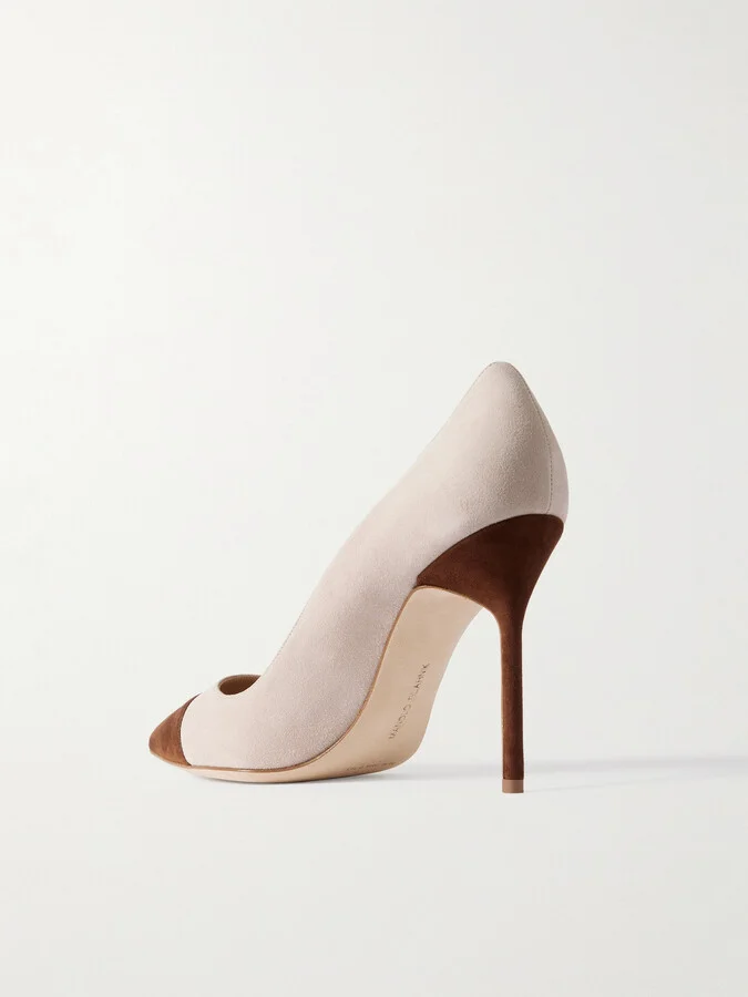 Manolo Blahnik - Capcour 105 Two-tone Suede Point-toe Pumps - Neutrals - Image 3