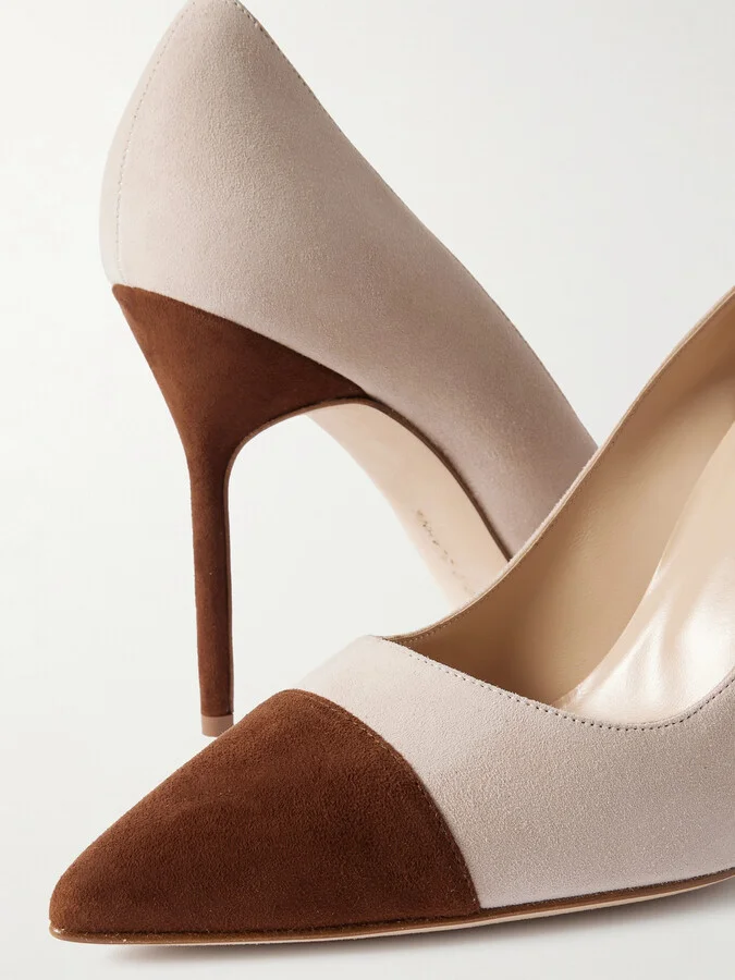 Manolo Blahnik - Capcour 105 Two-tone Suede Point-toe Pumps - Neutrals - Image 4