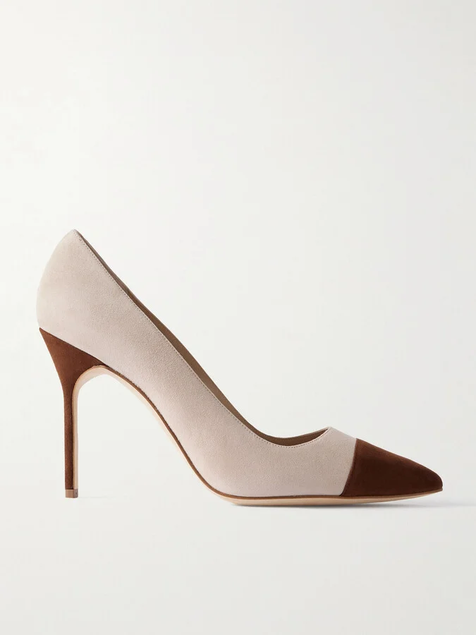 Manolo Blahnik - Capcour 105 Two-tone Suede Point-toe Pumps - Neutrals