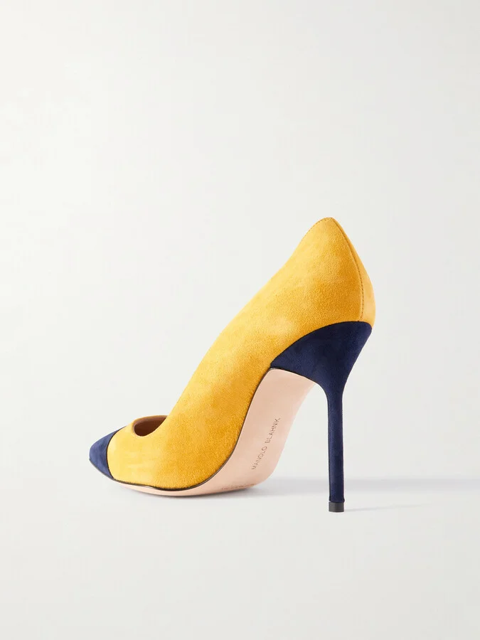 Manolo Blahnik - Capcour 105 Two-tone Suede Point-toe Pumps - Yellow - Image 3