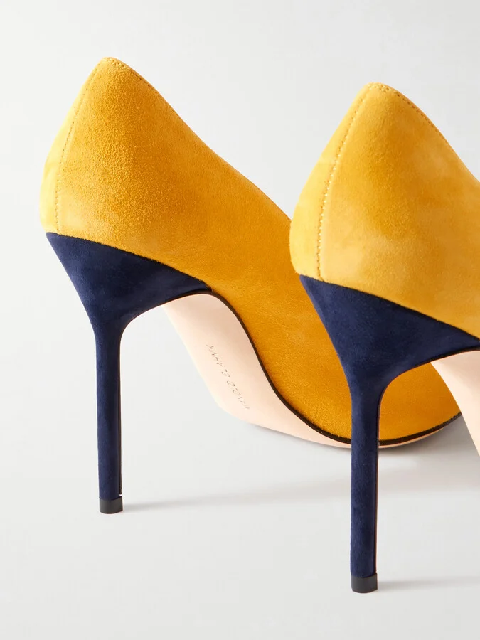 Manolo Blahnik - Capcour 105 Two-tone Suede Point-toe Pumps - Yellow - Image 4