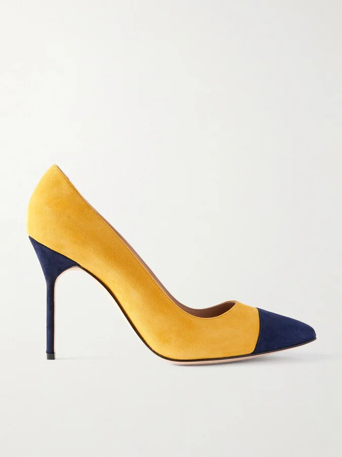 Manolo Blahnik - Capcour 105 Two-tone Suede Point-toe Pumps - Yellow
