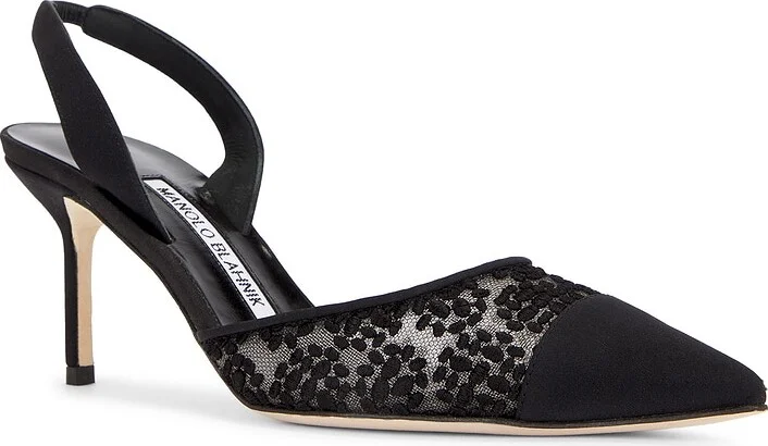 Manolo Blahnik Capsli 70 Lace Pump in Black - Image 2