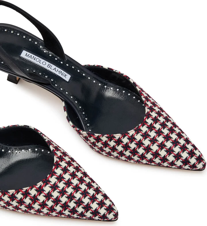Manolo Blahnik Carolyn 50 Houndstooth Slingback Pumps - Image 3