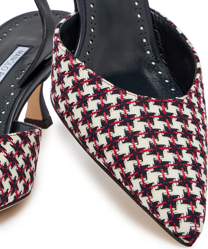 Manolo Blahnik Carolyn 50 Houndstooth Slingback Pumps - Image 4