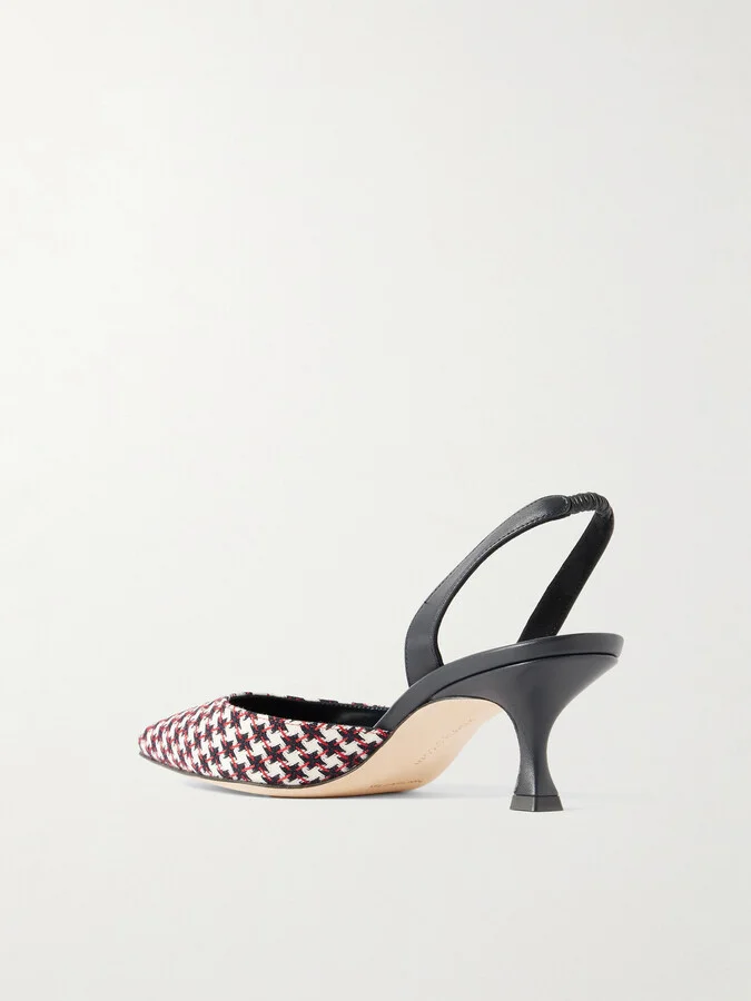 Manolo Blahnik - Carolyne 50 Houndstooth Wool-tweed Slingback Pumps - White - Image 3
