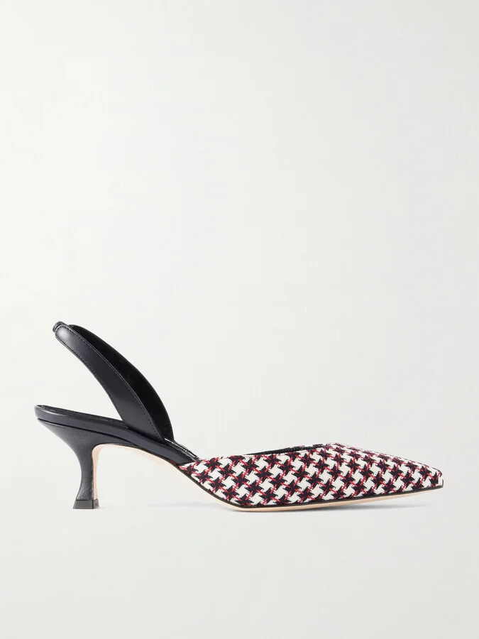Manolo Blahnik - Carolyne 50 Houndstooth Wool-tweed Slingback Pumps - White