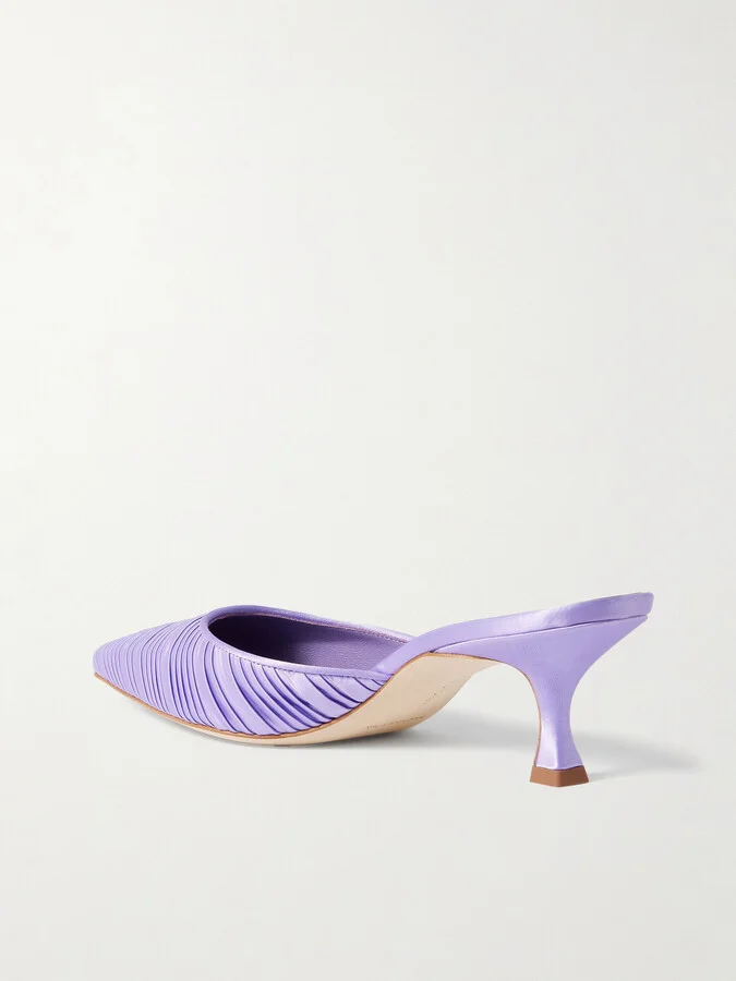 Manolo Blahnik - Carolyne 50 Pleated Leather-trimmed Satin Mules - Purple - Image 3
