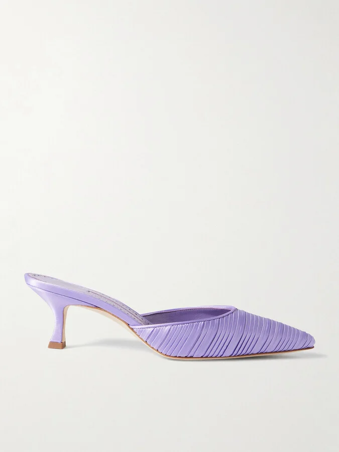 Manolo Blahnik - Carolyne 50 Pleated Leather-trimmed Satin Mules - Purple