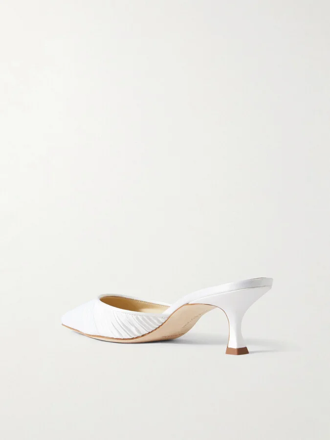 Manolo Blahnik - Carolyne 50 Pleated Satin Mules - White - Image 3