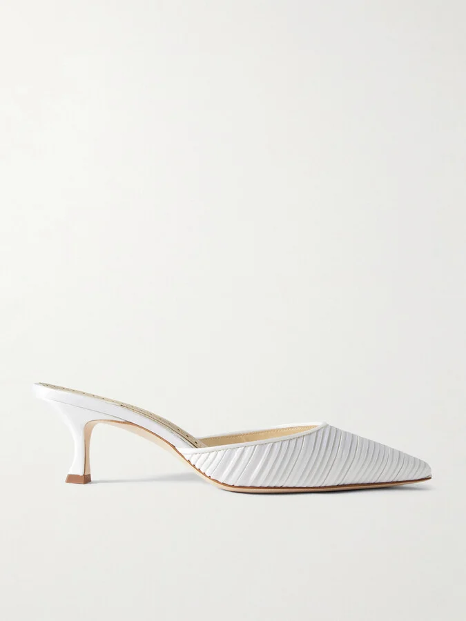 Manolo Blahnik - Carolyne 50 Pleated Satin Mules - White
