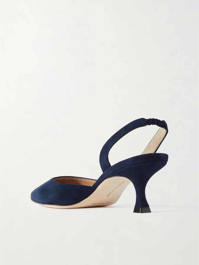 Manolo Blahnik - Carolyne 50 Suede Slingback Pumps - Blue - Image 3