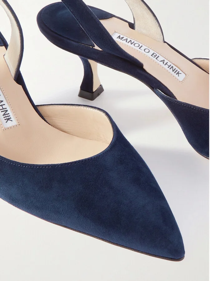 Manolo Blahnik - Carolyne 50 Suede Slingback Pumps - Blue - Image 4