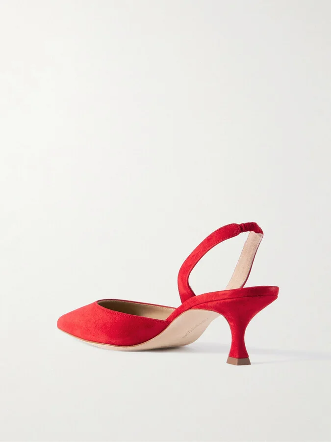 Manolo Blahnik - Carolyne 50 Suede Slingback Pumps - Red - Image 3