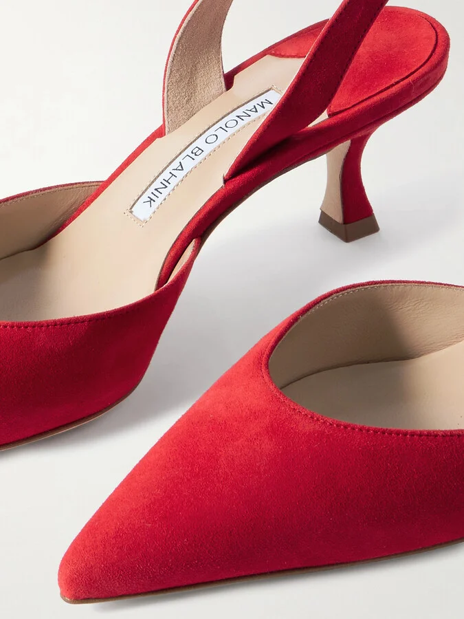 Manolo Blahnik - Carolyne 50 Suede Slingback Pumps - Red - Image 4
