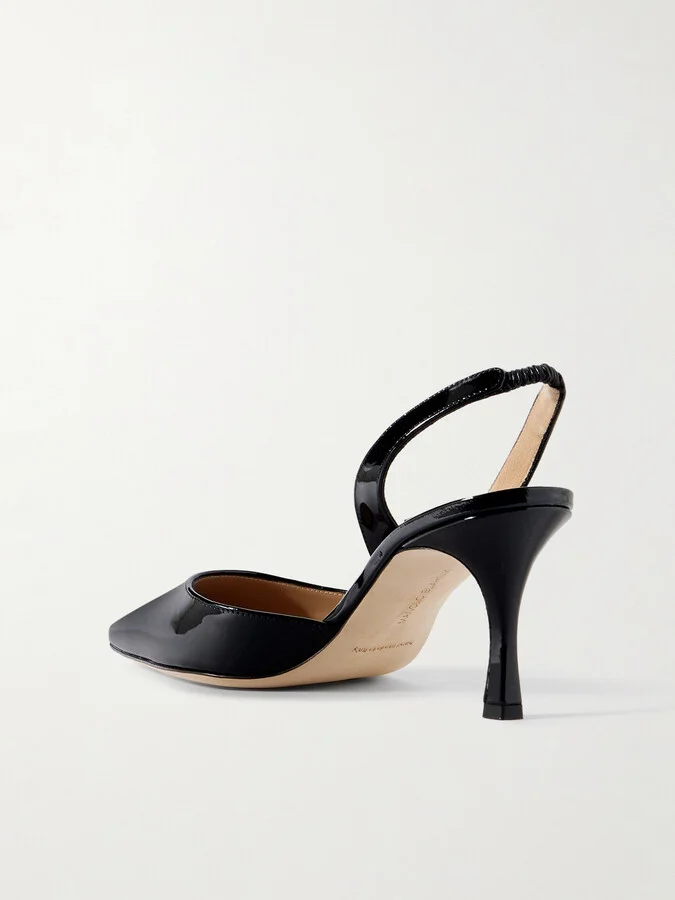 Manolo Blahnik - Carolyne 70 Patent-leather Slingback Pumps - Black - Image 3