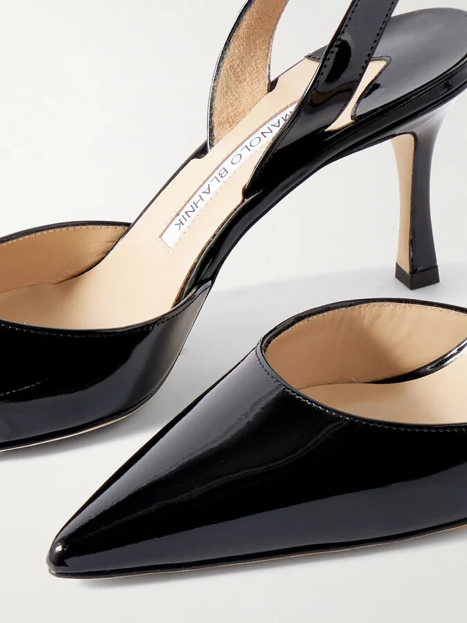 Manolo Blahnik - Carolyne 70 Patent-leather Slingback Pumps - Black - Image 4