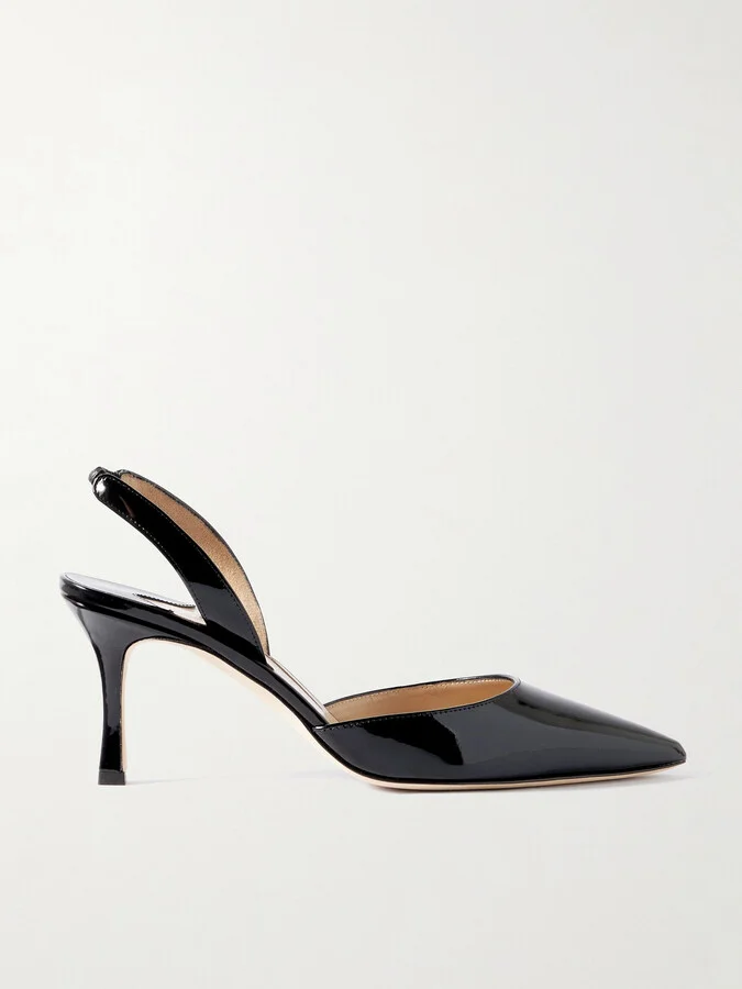 Manolo Blahnik - Carolyne 70 Patent-leather Slingback Pumps - Black