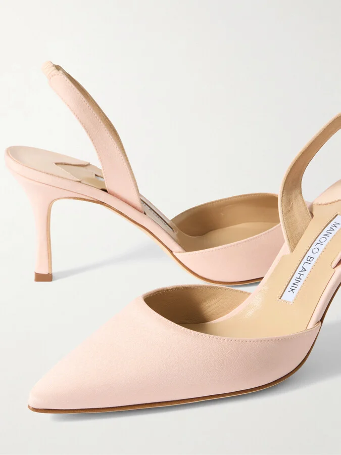 Manolo Blahnik - Carolyne 70 Silk Crepe De Chine Slingback Pumps - Pink - Image 4