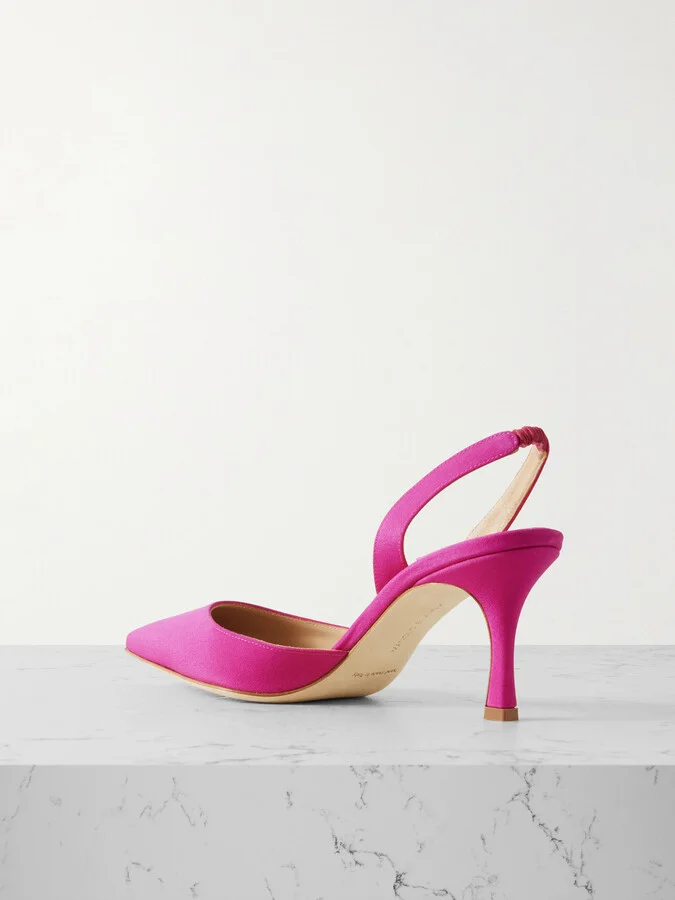Manolo Blahnik - Carolyne 70 Silk Crepe De Chine Slingback Pumps - Pink - Image 3