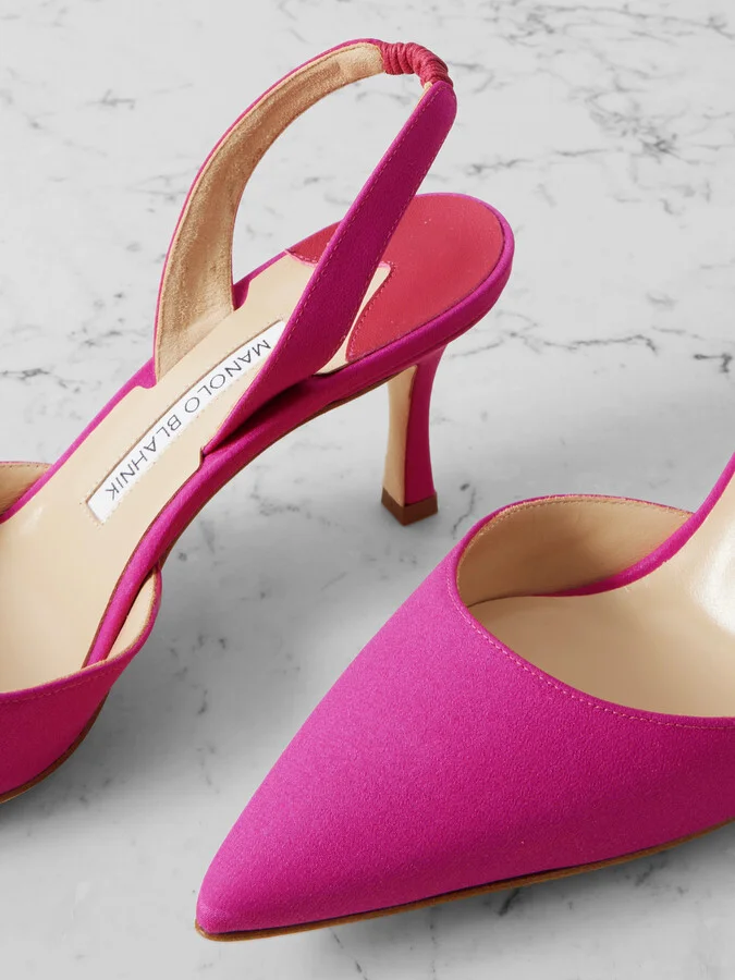 Manolo Blahnik - Carolyne 70 Silk Crepe De Chine Slingback Pumps - Pink - Image 4