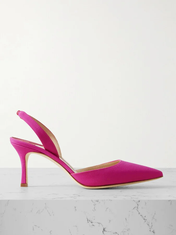 Manolo Blahnik - Carolyne 70 Silk Crepe De Chine Slingback Pumps - Pink