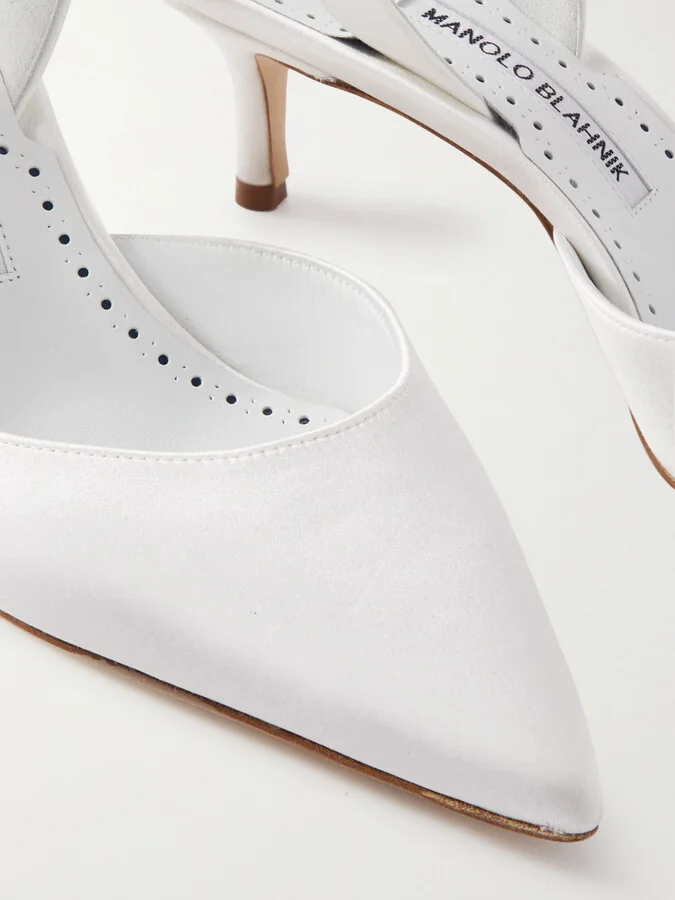 Manolo Blahnik - Carolyne Bridal 50 Satin Slingback Pumps - White - Image 4