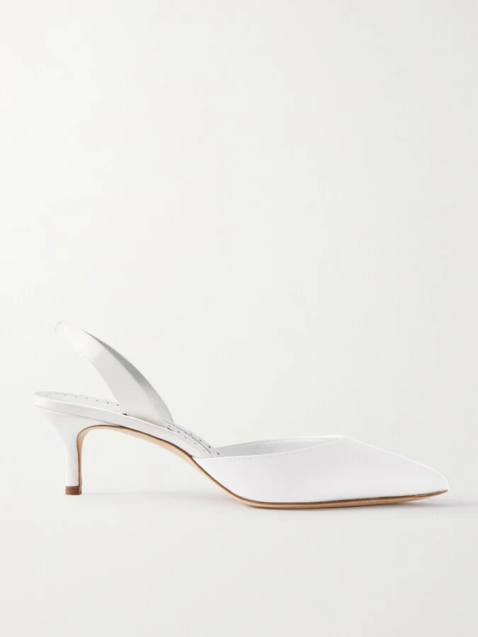 Manolo Blahnik - Carolyne Bridal 50 Satin Slingback Pumps - White