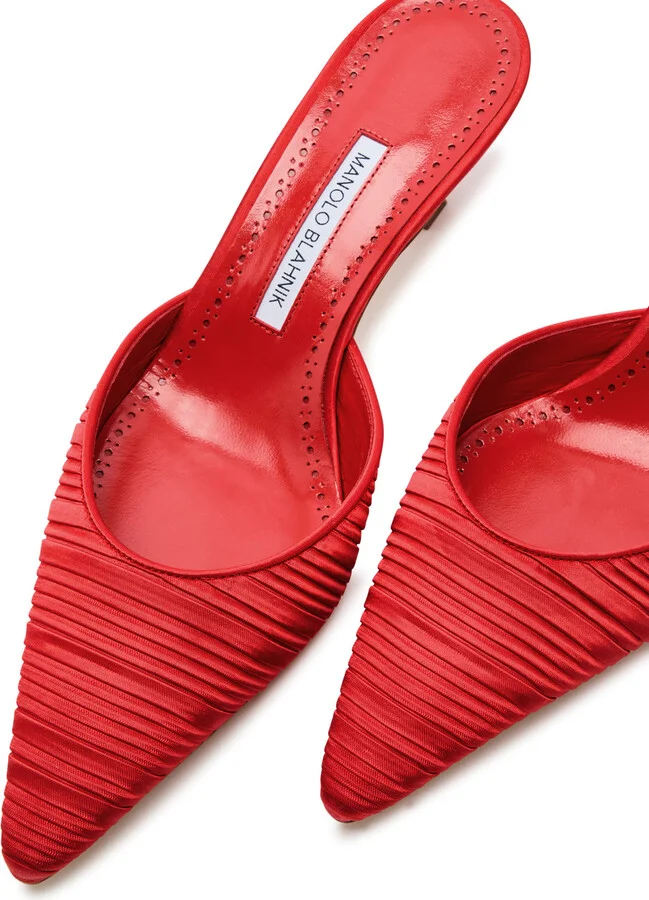 Manolo Blahnik Carolynemu 50 Pleated Satin Mules - Image 3