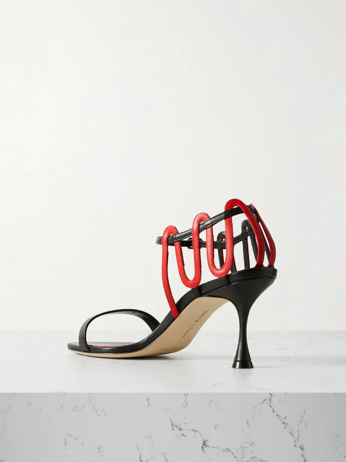 Manolo Blahnik - Chafarsan 70 Two-tone Leather Sandals - Black - Image 3