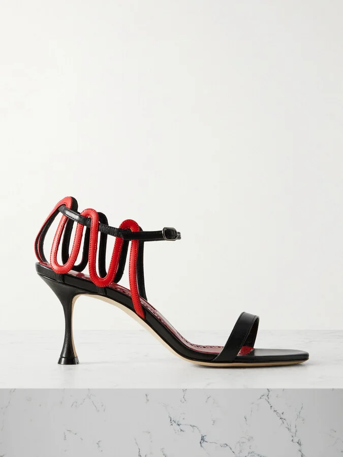 Manolo Blahnik - Chafarsan 70 Two-tone Leather Sandals - Black